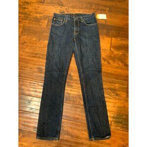 Nudie Jeans Men's Dark Wash Grim Tim Straight Blue Jeans Button Fly, Size 31